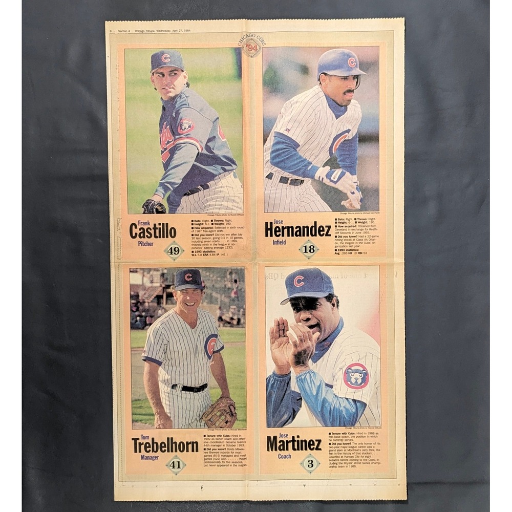1994 Chicago Tribune Cubs Newspaper Clipping Frank Castillo Jose Hernandez